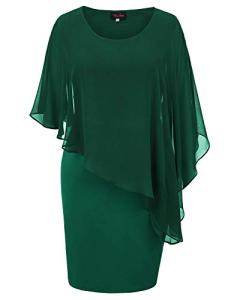 Hanna Nikole Plus Size Pencil Dress Women's Chiffon Cape Dress Dark Green 22 Plus