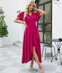 Long Black Formal Dresses for Women Gowns Evening Party Cocktail Dress,Split Elegant V Neck Wrap Ruffle Wedding Guest Dresses, Magenta, XL