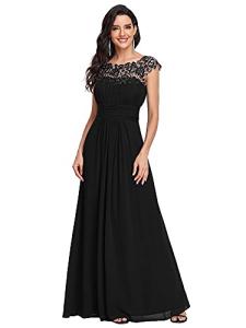 Ever-Pretty Bridesmaid Dresses Women's Lacey Neckline Open Back Ruched Style Autumn Dresses Black 16UK
