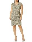 Amazon Essentials Women's Classic Cap Sleeve Wrap Dress (Available in Plus Sizes), Tan Animal Print, M