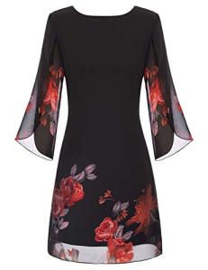 GRACE KARIN Women Summer Elegant Dress for Party Floral Chiffon Dresses 3/4 Split Sleeve Crew Neck Black Floral XXL