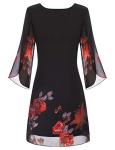 GRACE KARIN Women Summer Elegant Dress for Party Floral Chiffon Dresses 3/4 Split Sleeve Crew Neck Black Floral XXL