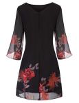 GRACE KARIN Women Summer Elegant Dress for Party Floral Chiffon Dresses 3/4 Split Sleeve Crew Neck Black Floral XXL