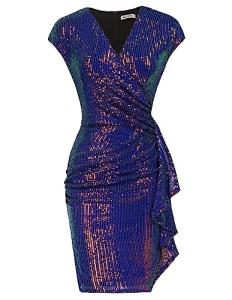 GRACE KARIN 1950s Vintage Event Party Dress Short Sleeve V-Neck Dinner Dance Party Slim Bodycon Dress Dark Purple L