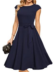 DRESSTELLS Women's Cocktail Dress, Summer Formal Wedding Guest Dress, Modest Graduation Prom Dress, Vintage Tea Party Casual Dress 2024 Navy XL