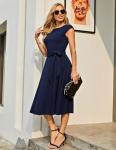 DRESSTELLS Women's Cocktail Dress, Summer Formal Wedding Guest Dress, Modest Graduation Prom Dress, Vintage Tea Party Casual Dress 2024 Navy XL