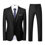 Men Suits 3 Piece Slim Fit Single Breasted Two Button Black Wedding Tuxedo Suit Blazer Waistcoat Trousers(Black,Larger)