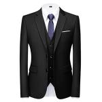 Men Suits 3 Piece Slim Fit Single Breasted Two Button Black Wedding Tuxedo Suit Blazer Waistcoat Trousers(Black,Larger)