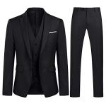 YOUTHUP Mens Slim Fit 3 Piece Suit 2 Button Business Wedding Suits Tuxedo Blazer Waistcoat Trousers, Black, M