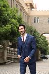 Mens 3 Piece Slim Fit Checked Suit / Single Breasted Vintage Suit, Navy, L