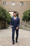 Mens 3 Piece Slim Fit Checked Suit / Single Breasted Vintage Suit, Navy, L