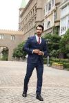 Mens 3 Piece Slim Fit Checked Suit / Single Breasted Vintage Suit, Navy, L