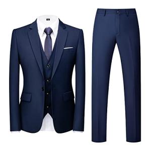 Allthemen Mens Suits 3 Piece Regular Fit Wedding Formal Dress Suit One Button Business Suit Blue L