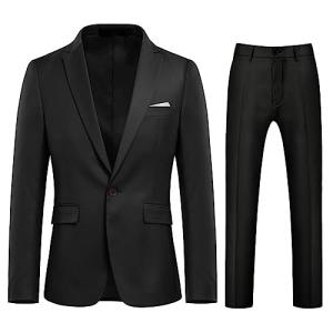 Allthemen Mens 2 Piece Suit Slim Fit Dinner Wedding Tuxedo Suits Classic Business Jacket Trousers Black M