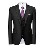Men Suits 3 Piece Slim Fit Single Breasted One Button Black Tuxedo Suit Blazer Waistcoat Trousers(Black,X-Larger)