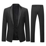 YOUTHUP Men's Suit Slim Fit 2 Piece Suits Shawl Lapel 1 Button Wedding Dinner Tuxedo Blazer Pants,Black,L