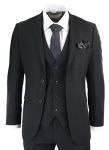 Mens 3 Piece Black Tailored Fit Complete Suit Classic Door Man Mourning Funeral