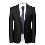 Men Suits 2 Piece Slim Fit Single Breasted Two Button Black Wedding Tuxedo Suit Blazer Trousers Black L