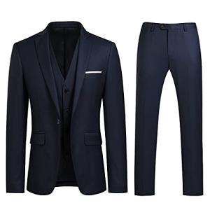Allthemen 3 Piece Slim Fit Suit Wedding Dress Casual One Button Lounge Suit,XL ,Navy