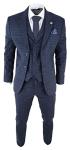 Mens Tweed 3 Piece Suit Blue Check Vintage 1920s Gatsby Blinders Tailored Fit - Blue 40