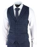 Mens Tweed 3 Piece Suit Blue Check Vintage 1920s Gatsby Blinders Tailored Fit - Blue 40