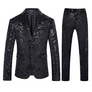 Mens Tuxedo Suits 2 Piece Slim Fit Casual Wedding Business Dinner Jacquard Suit for Men Jackets Blazer Trousers, XL, Black