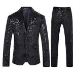 Mens Tuxedo Suits 2 Piece Slim Fit Casual Wedding Business Dinner Jacquard Suit for Men Jackets Blazer Trousers, XL, Black