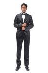 Mens Tuxedo Suits 2 Piece Slim Fit Casual Wedding Business Dinner Jacquard Suit for Men Jackets Blazer Trousers, XL, Black