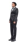 Mens Tuxedo Suits 2 Piece Slim Fit Casual Wedding Business Dinner Jacquard Suit for Men Jackets Blazer Trousers, XL, Black