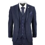 Mens Wool Tweed Suit 3 Piece Authentic 1920s Tailored Fit Classic Navy