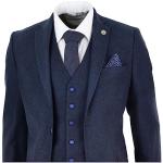 Mens Wool Tweed Suit 3 Piece Authentic 1920s Tailored Fit Classic Navy
