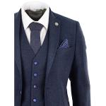 Mens Wool Tweed Suit 3 Piece Authentic 1920s Tailored Fit Classic Navy
