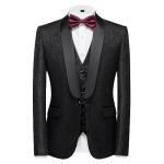 Men's Suits 3 Piece Regular Fit Skinny Paisley Jacquard Tuxedo Suit for Wedding Casual Business Dinner Party Tuxedo Suit Set Black
