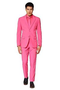 OppoSuits Men's Solid Color Party Mr. Pink – Full Suit: Includes Pants, Jacket and Tie, 44