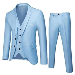 Casual Holiday Slim Fit Tracksuit Set for Men Men’s Suit Slim 3 Suit Business Wedding Party Jacket Vest & Pants Coat Men Tuxedo Pants (Blue, M)