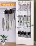 MISSLO Over the Door Shoe Storage Organiser Hanging Shoe Rack Holder 24 Large Mesh Pockets for Wardrobe Door Tidy with Hanger(White)
