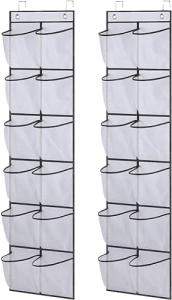 MISSLO Over The Door Shoe Rack Organiser 12 Large Mesh Pockets Hanging Shoe Storage for Narrow Closet, Bedroom, Bathroom Organizer Tidy with Hanger, 2 Packs