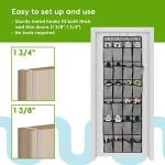 Unjumbly Over Door Shoe Storage Organiser 24 Large Fabric Deep Pockets, Hanging Shoe Storage with 4 Reversible Heavy Duty Metal Over Door Hooks, Wardrobe Storage Organiser Rack for Scarf, Grey