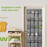 Unjumbly Over Door Shoe Storage Organiser 24 Large Fabric Deep Pockets, Hanging Shoe Storage with 4 Reversible Heavy Duty Metal Over Door Hooks, Wardrobe Storage Organiser Rack for Scarf, Grey