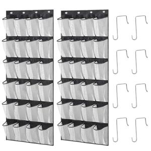 zeyedemo 2Sets Over The Door Shoe Storage Organizer 48Large Pockets Hanging Shoe Organizer with 8 Duty Metal Hooks Back of The Door Foldable Breathable Shoe Storage for Storing Slippers Leather Shoes