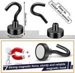 FINDMAG 6 Pack Magnetic Hooks, 22 lb+ Pull Extra Strong Neodymium Magnet Hooks, Black Magnetic Hooks Heavy Duty, Magnets with Hook for Hanging, Towel, Home, Kitchen, Workplace, Office
