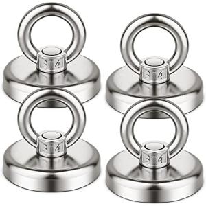FINDMAG Magnetic Hooks, 4 Pack 100 LBS Super Strong Neodymium Magnet Hooks Heavy Duty, Magnet with Hooks Can be Used as Fishing Magnets for Retrieve Items & Salvage in River - 32mm Dia