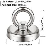FINDMAG Magnetic Hooks, 4 Pack 100 LBS Super Strong Neodymium Magnet Hooks Heavy Duty, Magnet with Hooks Can be Used as Fishing Magnets for Retrieve Items & Salvage in River - 32mm Dia