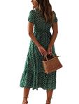 Colisha Womens Short Puff Sleeve Square Neck Floral Midi Dresses Flared Flowy Chiffon Maxi Dress Summer Beach Holiday Sundress L Green