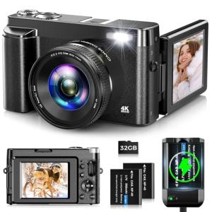 Oiadek 4K 48MP Autofocus Vlogging Camera with 32G Memory Card 16X Digital Zoom, Compact Digital Camera with 3.0 inch 180° Flip Screen and Battery charger for Teenagers, Beginners & Adults