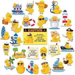 Watersay 27 Pcs Duck Cruise Door Magnet Fun Duck Cruise Door Decorations Duck Magnets Stickers Decals Magnetic Reusable Cruise Ship Magnet for Doors Car Fridge Refrigerator Birthday Kitchen Decor