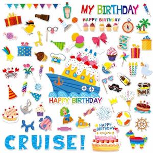 Spritegru 68PCS Birthday Cruise Door Magnets, Large Funny Cruises Ship Decors Magnetic Door Decorations Waterproof Reusable Navigation Boat Anchor Car Magnets for Fridge, Carnival Cruise Party, Birthday Party