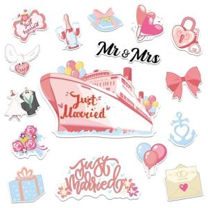 MeniFend 16 Pcs Just Married Cruise Door Decorations - Pink Cruise Mr Mrs Honeymoon Cruise Door Decorations, Just Married Magnetic Door Signs for Honeymoon Wedding Ship Cabin Door Fridge Car Party Decor