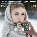 Digital Camera, 4K Autofocus Compact Camera with 32G SD Card HD 48MP with 2.8" Large Screen, 16X Digital Zoom, Portable Mini Camera for Photography, Suitable for Kids,Adult,Beginners（Black）