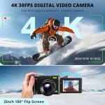 Digital Camera,4K 48MP Autofocus Compact Digital Camera with 32G Card 16X Digital Zoom,Vlogging Camera for Youtube with Anti-shake, Flash,3.0 inch 180° Flip Screen for Teens, Beginners,Adults